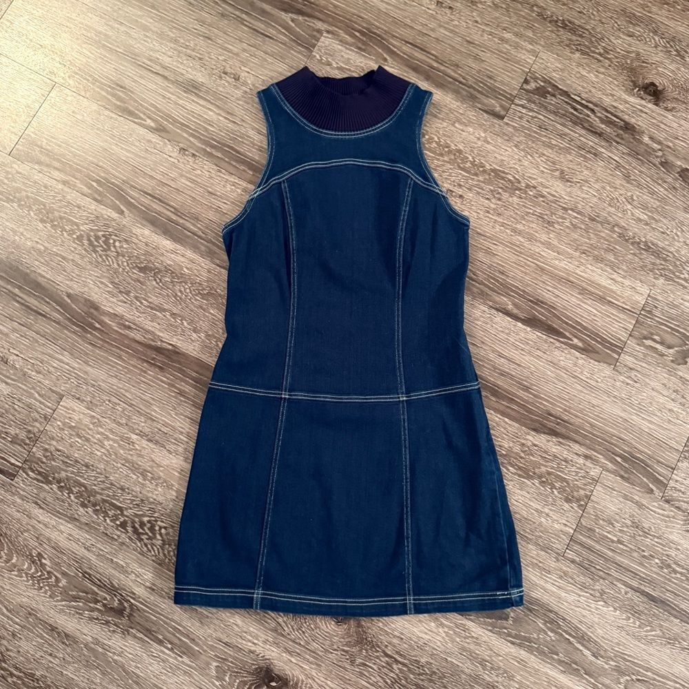 Pilcro Mock-Neck Denim Mini Dress
